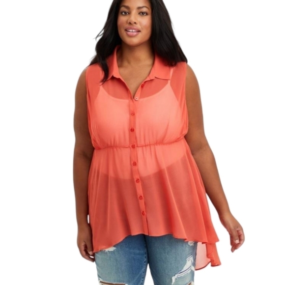 🖤Torrid Peach Sleeveless Hi-Lo Babydoll Chiffon Tunic (Size 4) - Picture 1 of 13